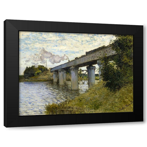 Railway Bridge-Argenteuil 1874 Black Modern Wood Framed Art Print with Double Matting by Monet, Claude