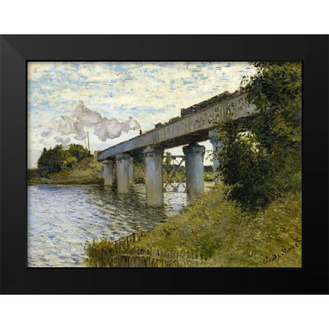 Railway Bridge-Argenteuil 1874 Black Modern Wood Framed Art Print by Monet, Claude