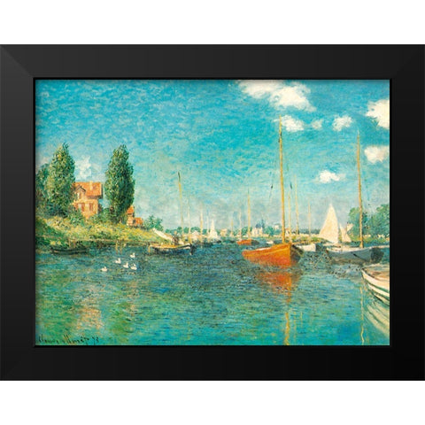 Red Boats 1875 Black Modern Wood Framed Art Print by Monet, Claude
