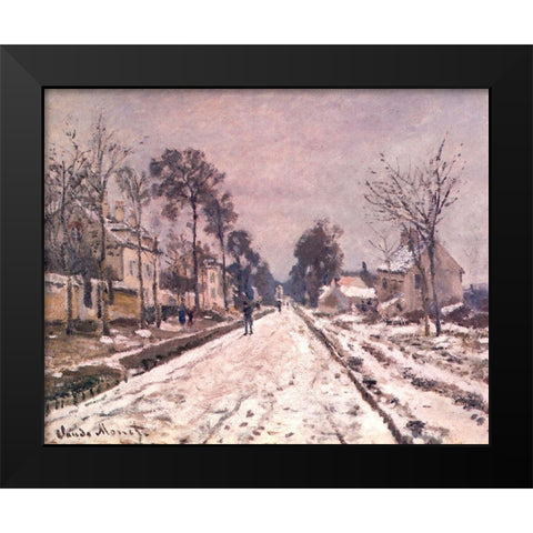 Road to Louveciennes in snow 1869 Black Modern Wood Framed Art Print by Monet, Claude