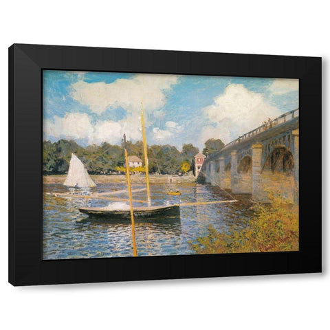 Road-bridge at Argenteuil 1874 Black Modern Wood Framed Art Print with Double Matting by Monet, Claude