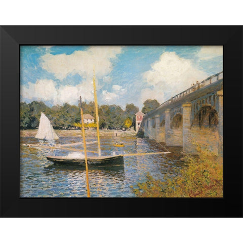 Road-bridge at Argenteuil 1874 Black Modern Wood Framed Art Print by Monet, Claude