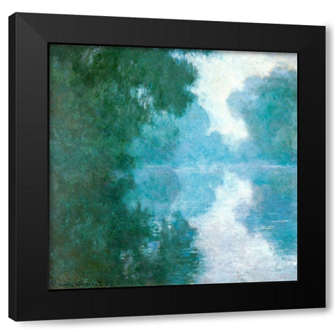 Seine at Giverny-morning mists 1897 Black Modern Wood Framed Art Print with Double Matting by Monet, Claude