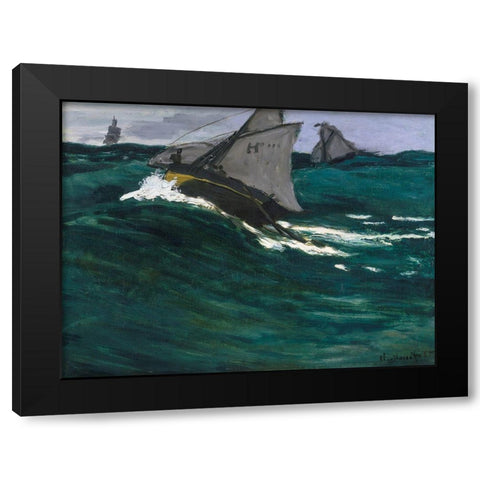 The Green Wave 1867 Black Modern Wood Framed Art Print by Monet, Claude