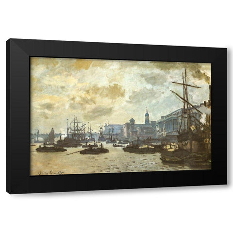 The Pool of London 1871 Black Modern Wood Framed Art Print by Monet, Claude