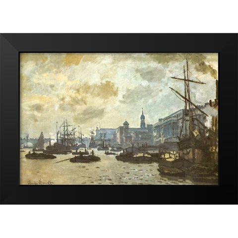 The Pool of London 1871 Black Modern Wood Framed Art Print by Monet, Claude