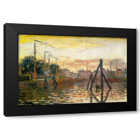 The Port of Zaandam 1871 Black Modern Wood Framed Art Print with Double Matting by Monet, Claude