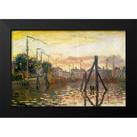 The Port of Zaandam 1871 Black Modern Wood Framed Art Print by Monet, Claude