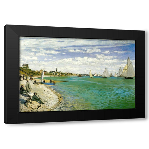 The Regatta at Sainte-Adresse 1867 Black Modern Wood Framed Art Print with Double Matting by Monet, Claude