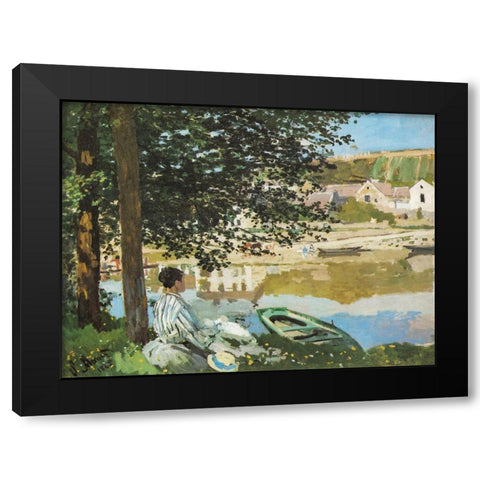 The River 1868 Black Modern Wood Framed Art Print by Monet, Claude