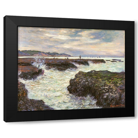 The Rocks at Pourvillle 1882 Black Modern Wood Framed Art Print by Monet, Claude
