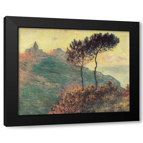 Varengeville Church with trees 1882 Black Modern Wood Framed Art Print by Monet, Claude