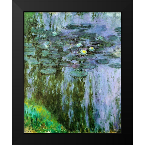 Water-lilies purple-green 1909 Black Modern Wood Framed Art Print by Monet, Claude