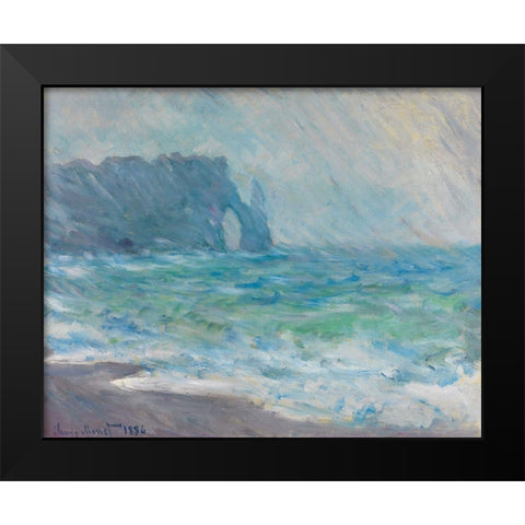 Rain at Etretat Black Modern Wood Framed Art Print by Monet, Claude