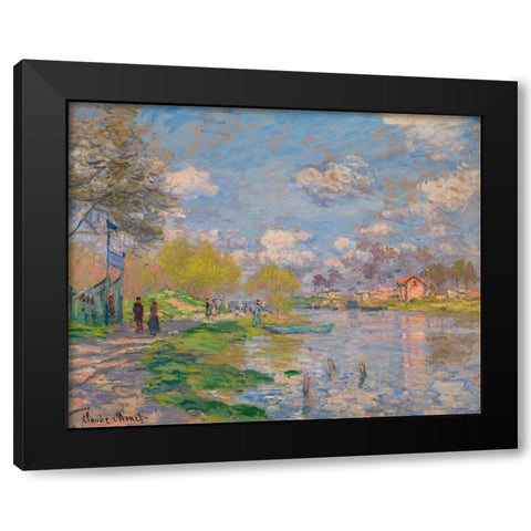 Spring by the Seine 1875 Black Modern Wood Framed Art Print by Monet, Claude
