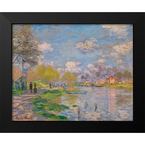 Spring by the Seine 1875 Black Modern Wood Framed Art Print by Monet, Claude