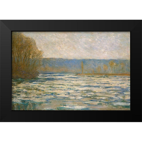 Ice breaking up on the Seine near Bennecourt 1893 Black Modern Wood Framed Art Print by Monet, Claude