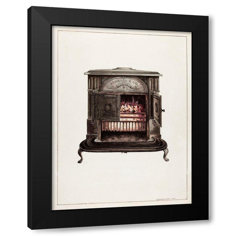 Franklin Stove 1938 Black Modern Wood Framed Art Print with Double Matting by Iams, J. Howard