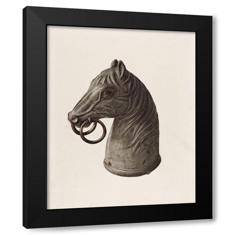 Hitching Post 1940 Black Modern Wood Framed Art Print with Double Matting by Vintage Drawings