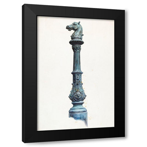 Horse Head Hitching Post 1937 Black Modern Wood Framed Art Print with Double Matting by Fairchild, Elizabeth