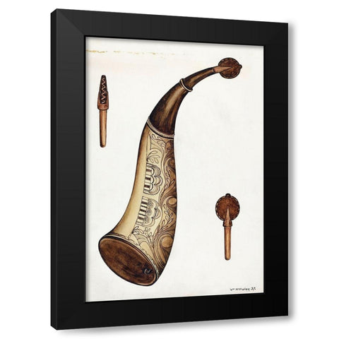 Powder Horn 1937 Black Modern Wood Framed Art Print by McAuley, William