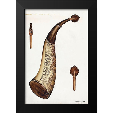 Powder Horn 1937 Black Modern Wood Framed Art Print by McAuley, William