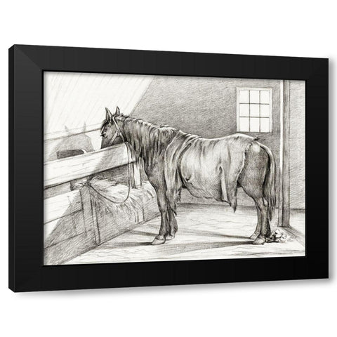 Standing Horse in a Stable Black Modern Wood Framed Art Print with Double Matting by Bernard, Jean