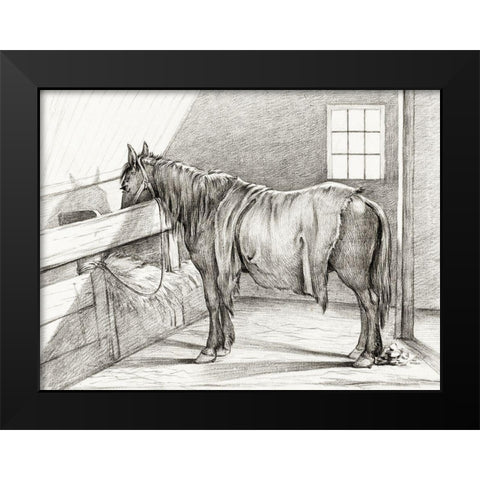 Standing Horse in a Stable Black Modern Wood Framed Art Print by Bernard, Jean