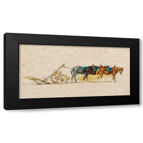 Study of Three Horses with a Plow Black Modern Wood Framed Art Print by Colman, Samuel