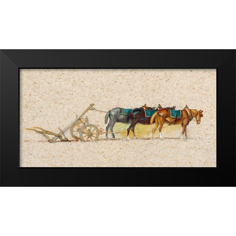 Study of Three Horses with a Plow Black Modern Wood Framed Art Print by Colman, Samuel
