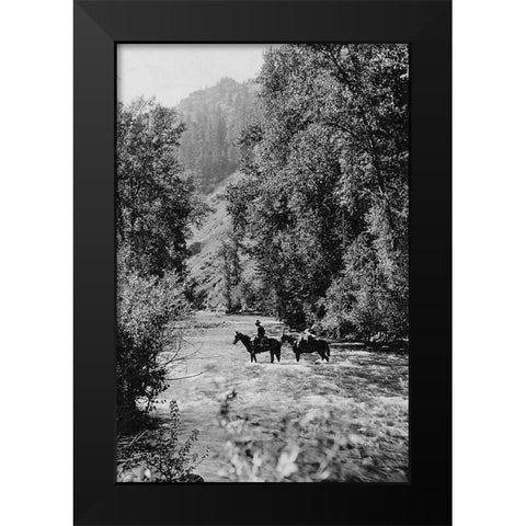 Ranger Crossing the Wenaha River Black Modern Wood Framed Art Print by Vintage Photography