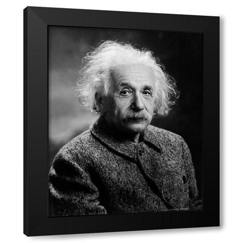 Albert Einstein Black Modern Wood Framed Art Print with Double Matting by Vintage Photography