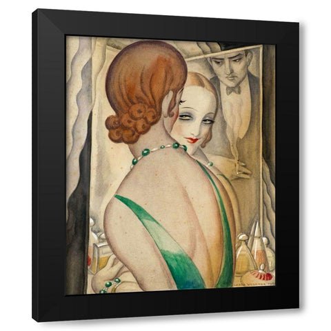 At the Mirror Black Modern Wood Framed Art Print with Double Matting by Wegener, Gerda