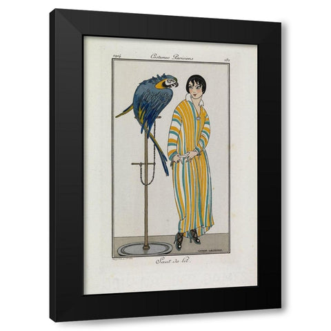 Fashion Drawing Dressing gown Black Modern Wood Framed Art Print by Wegener, Gerda