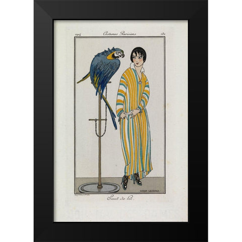 Fashion Drawing Dressing gown Black Modern Wood Framed Art Print by Wegener, Gerda