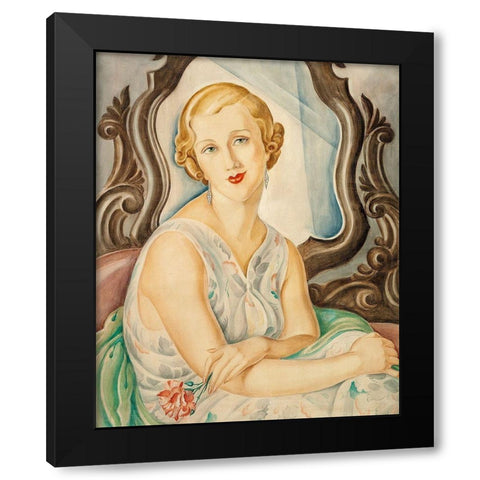 Lady in front of a mirror Black Modern Wood Framed Art Print with Double Matting by Wegener, Gerda