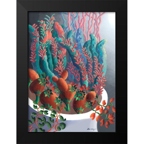 Dream Flowers X Black Modern Wood Framed Art Print by Wang, John Z.