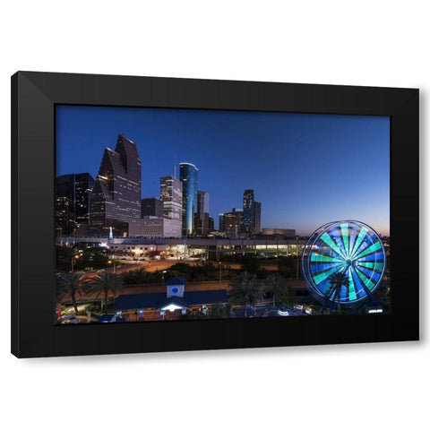Houston City-Texas at Night Black Modern Wood Framed Art Print with Double Matting by Texas Picture Archive