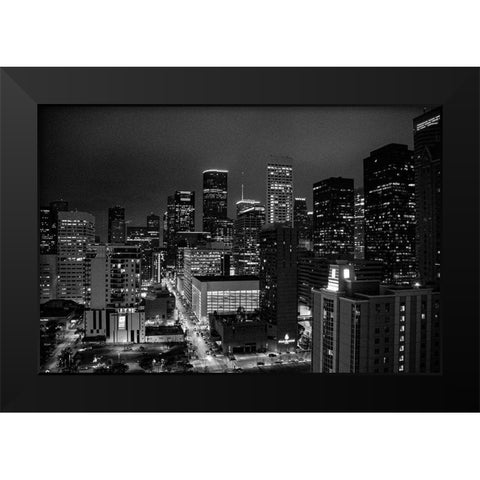 Houston-Texas at Night Black Modern Wood Framed Art Print by Texas Picture Archive