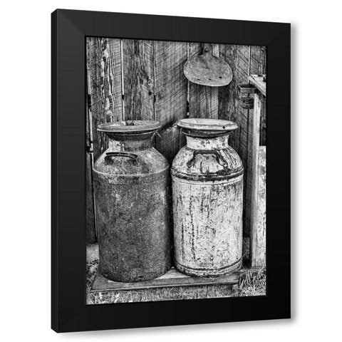 Milk Churns Black Modern Wood Framed Art Print by Vintage Photo Archive