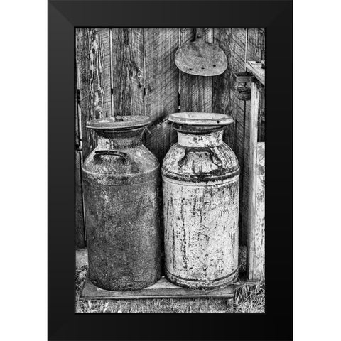 Milk Churns Black Modern Wood Framed Art Print by Vintage Photo Archive