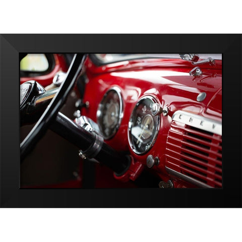 Red Classic Car Interior Black Modern Wood Framed Art Print by Vintage Photo Archive