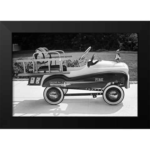 Toy Fire Truck Black Modern Wood Framed Art Print by Vintage Photo Archive
