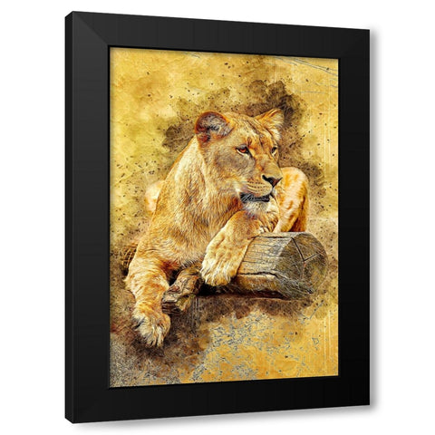 Lioness Black Modern Wood Framed Art Print by Alpenglow Workshop