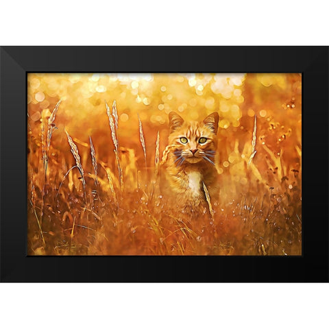 Little Tiger in the Grass Black Modern Wood Framed Art Print by Alpenglow Workshop