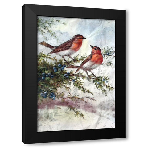 Winter Robins Black Modern Wood Framed Art Print by Alpenglow Workshop