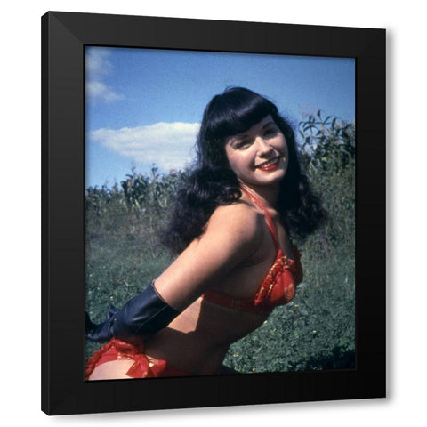 Bettie Page Black Modern Wood Framed Art Print with Double Matting by Vintage Hollywood Archive