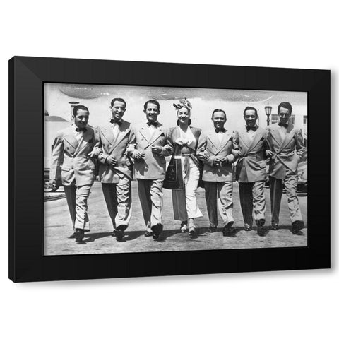 Carmen Miranda, Com o Bando da Lua, Los Angeles, 1942 Black Modern Wood Framed Art Print by Vintage Hollywood Archive