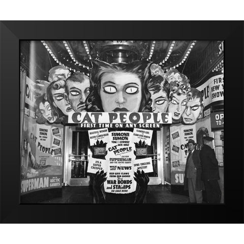 Cat People advertisements at theater entrance Black Modern Wood Framed Art Print by Vintage Hollywood Archive