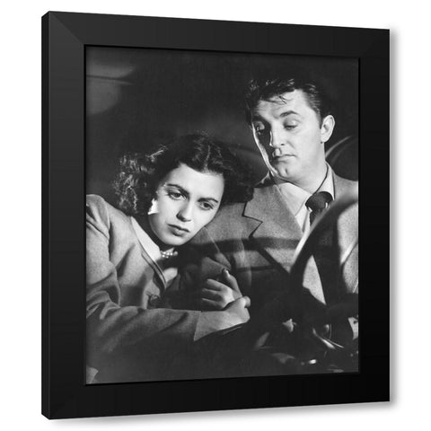 Faith Domergue, Robert Mitchum, Where Danger Lives, 1950 Black Modern Wood Framed Art Print with Double Matting by Vintage Hollywood Archive